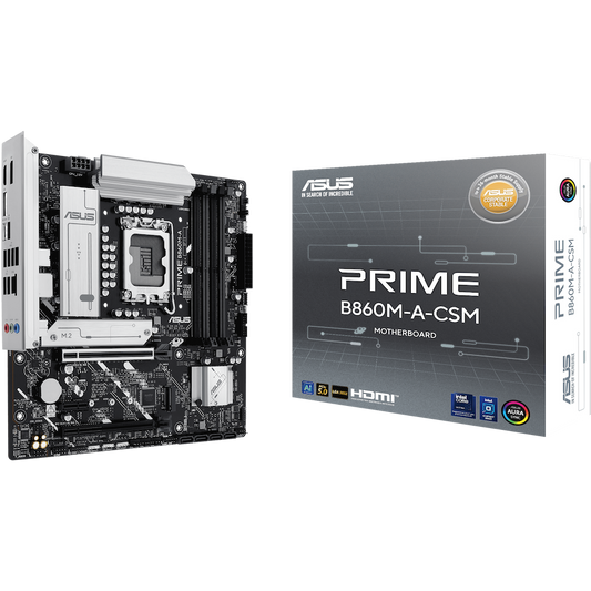 ASUS PRIME B860M-A-CSM LGA1851 mATX MB - Intel B860 4xDIMM DDR5 2xM.2 4xSATA PCIe 5.0 2.5Gb Ethernet 2xDisplayPort 1xHDMI with Aura Sync - product photo