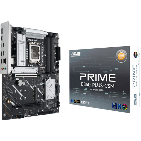 ASUS PRIME B860-PLUS-CSM LGA1851 ATX MB - Intel B860 4xDIMM DDR5 3xM.2 4xSATA PCIe 5.0 2.5Gb Ethernet 1xDisplayPort 1xHDMI with Aura Sync - product photo