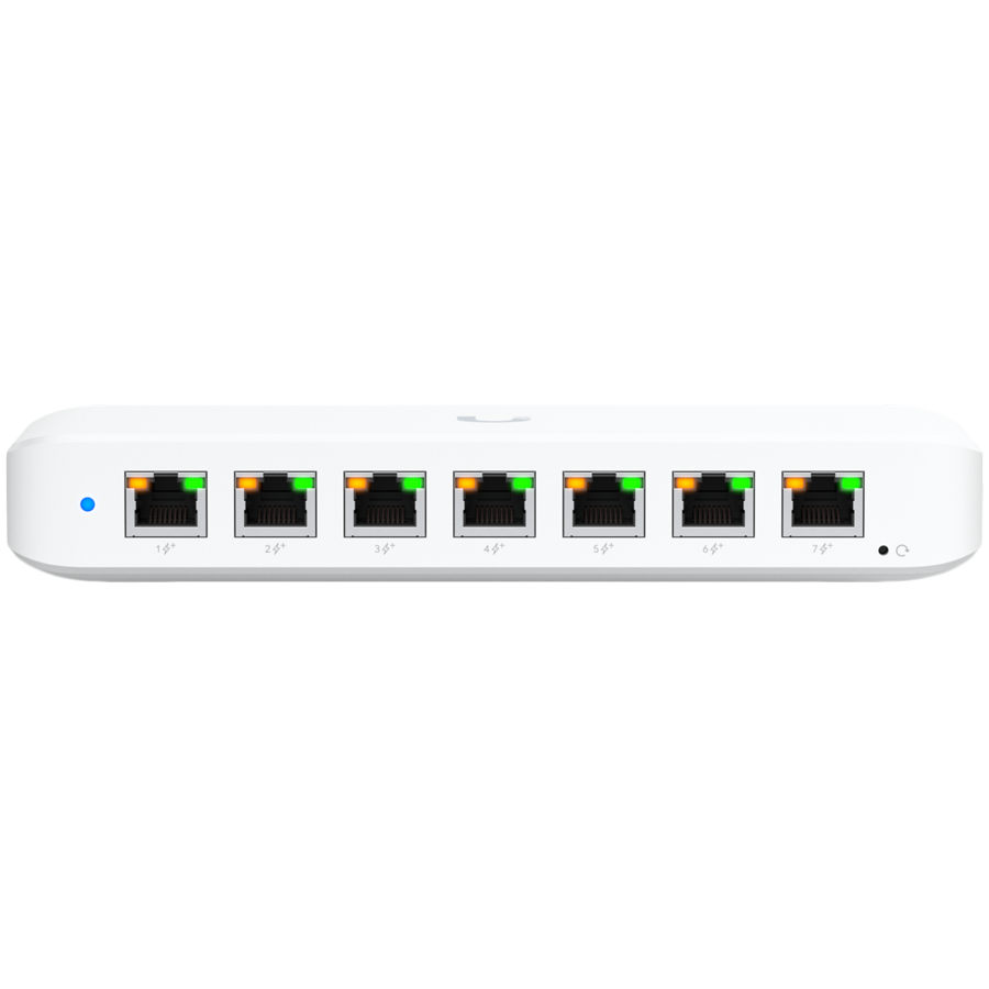Ubiquiti USW-Ultra-60W Layer 2, 8-port GbE PoE switch: 7x GbE PoE+ output ports, GbE port with optional – product photo