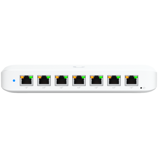 Ubiquiti USW-Ultra-60W Layer 2, 8-port GbE PoE switch: 7x GbE PoE+ output ports, GbE port with optional – product photo