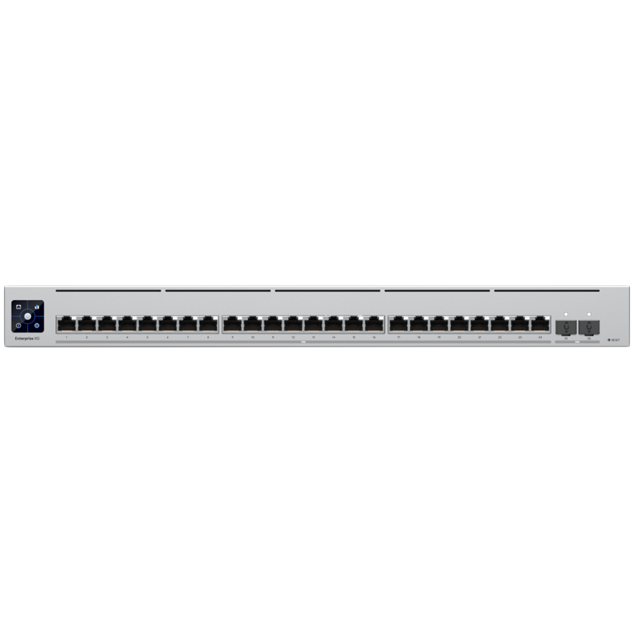Ubiquiti Layer 3 switch with (24) 10GbE RJ45 ports and (2) 25G SFP28 ports – product photo