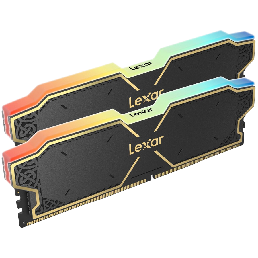 Lexar 32GB Kit (2x16GB) THOR DDR5 6000 CL38 1.3V Memory with heatsink and RGB lighting, Black Color, Dual pack – product image