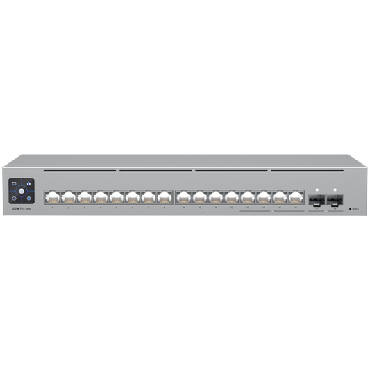 Ubiquiti 16-port, Layer 3 Etherlighting switch 2.5 GbE and versatile mounting options, 4x 2.5 GbE RJ45 – product photo