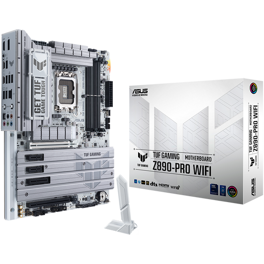 ASUS TUF GAMING Z890-PRO WIFI LGA1851 ATX gaming MB - Intel Z890 4xDIMM DDR5 4xM.2 4xSATA PCIe 5.0 2.5Gb Ethernet WiFi 7 + Bluetooth 1xDisplayPort 1xHDMI 2xIntel Thunderbolt 4 ports (USB Type-C) with Aura Sync - product photo