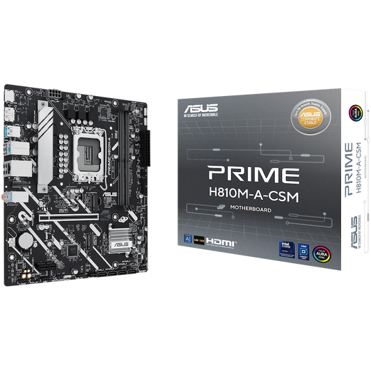 ASUS PRIME H810M-A-CSM LGA1851 mATX MB - Intel H810 2xDIMM DDR5 2xM.2 4xSATA PCIe 4.0 1Gb Ethernet 1xDisplayPort 1xHDMI with Aura Sync - product photo