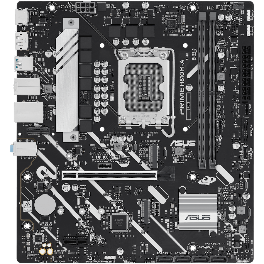 ASUS PRIME H810M-A-CSM LGA1851 mATX MB - Intel H810 2xDIMM DDR5 2xM.2 4xSATA PCIe 4.0 1Gb Ethernet 1xDisplayPort 1xHDMI with Aura Sync - image 2