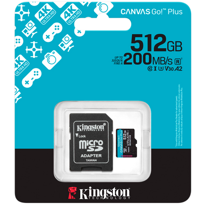 Kingston 512GB microSDXC Canvas Go Plus Gen4 200MB/s A2 U3 V30 Card + Adapter – alternate product view 3