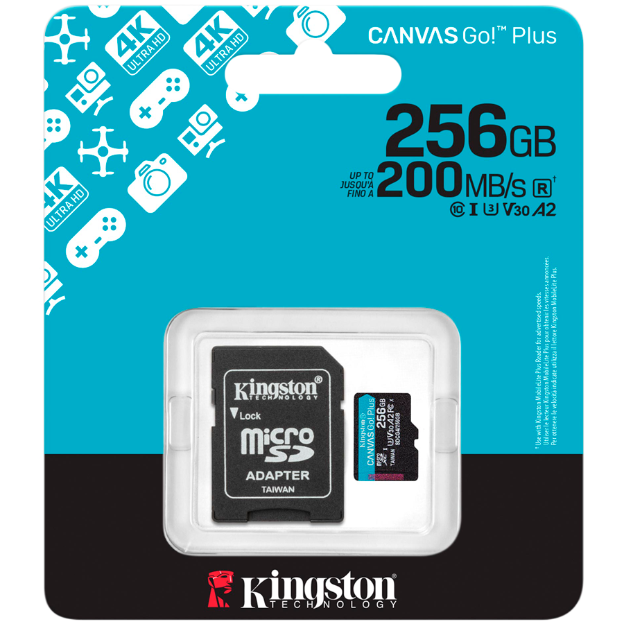 Kingston 256GB microSDXC Canvas Go Plus Gen4 200MB/s A2 U3 V30 Card + Adapter – alternate product view 3
