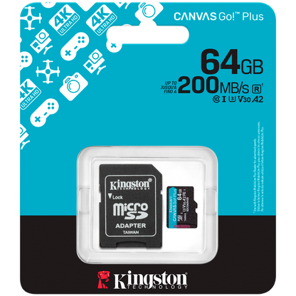 Kingston 64GB microSDXC Canvas Go Plus Gen4 200MB/s A2 U3 V30 Card + Adapter – alternate product view 3