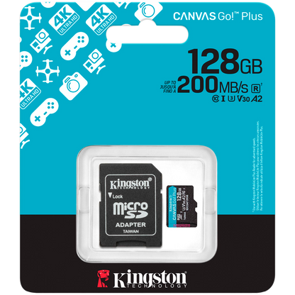 Kingston 128GB microSDXC Canvas Go Plus Gen4 200MB/s A2 U3 V30 Card + Adapter – alternate product view 3