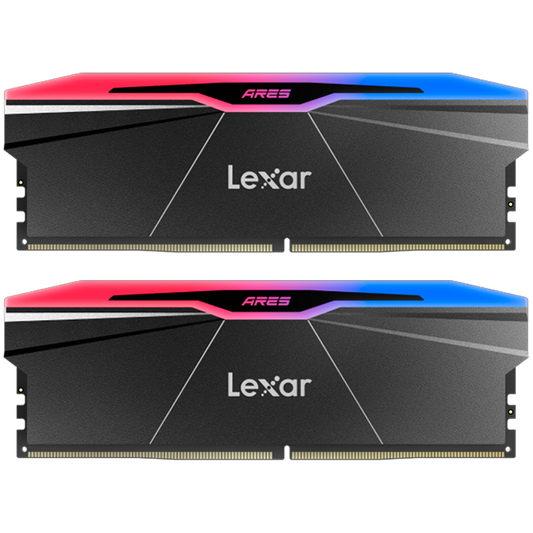 Lexar Ares 32GB Kit (2X16GB) DDR5 8000MHz UDIMM CL38 1.45V with heatsink and RGB lighting, Dual pack, Black Color – product image