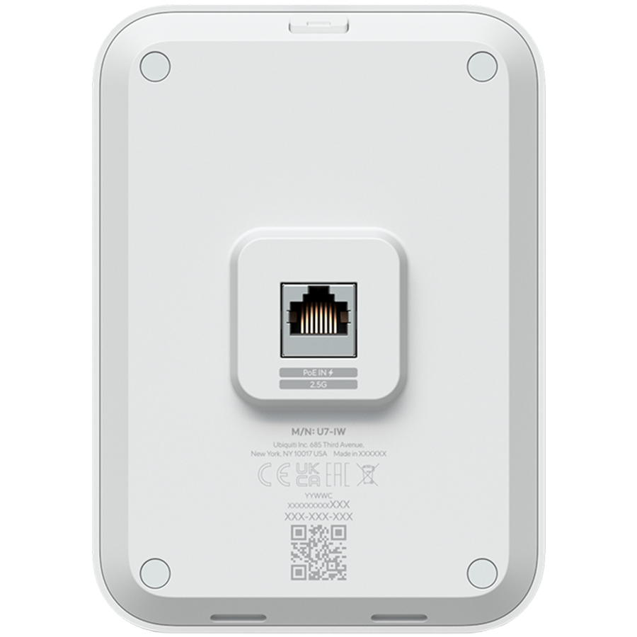 Ubiquiti UniFin U70IW Wall mounted WiFi 7 AP with 4 spatial streams and an integreated 2.5GbE PoE switch desined – view 2