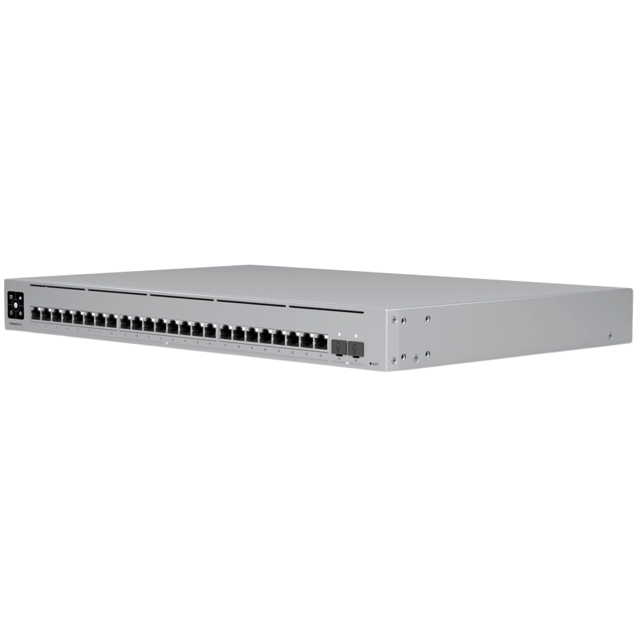 Ubiquiti Layer 3 switch with (24) 10GbE RJ45 ports and (2) 25G SFP28 ports – view 2