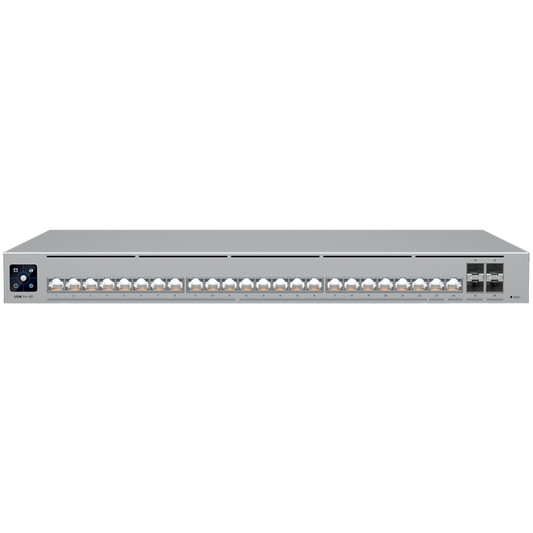 Ubiquiti Layer 3 Etherlighting switch USW-PRO-HD-24-EU, (22) 2.5 GbE, (2) 10 GbE ports, (4) 10G SFP+ ports. – product photo