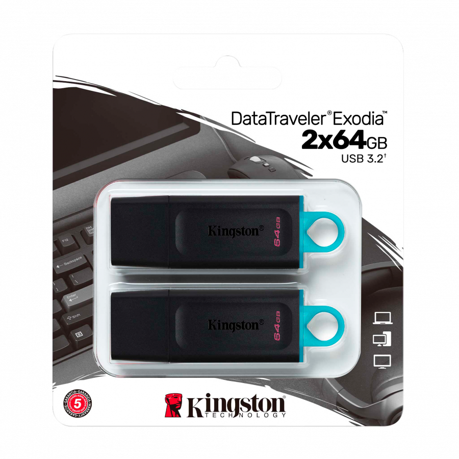 Kingston 64GB USB3.2 Gen 1 DataTraveler Exodia (Black + Teal) - 2 Pieces – alternate product view 2