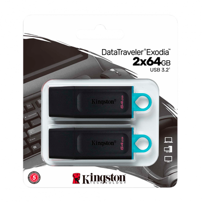 Kingston 64GB USB3.2 Gen 1 DataTraveler Exodia (Black + Teal) - 2 Pieces – alternate product view 2