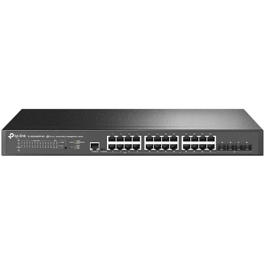 Omada 24-Port Gigabit and 4-Port 10GE SFP+ L2+ Managed Switch with 24-Port PoE+ by TP-Link – product photo