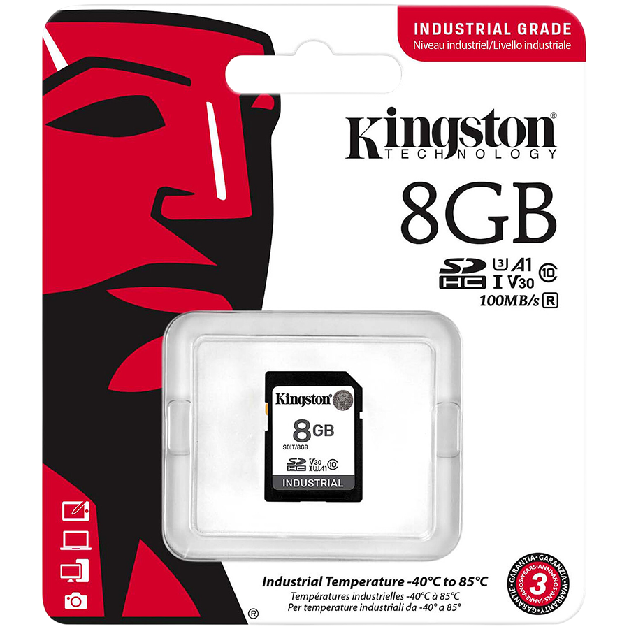Kingston 8GB SDHC Industrial -40C to 85C C10 UHS-I U3 V30 A1 pSLC – alternate product view 3