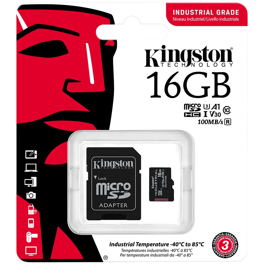 Kingston 16GB microSDHC Industrial C10 A1 pSLC Card + SD Adapter – alternate product view 3
