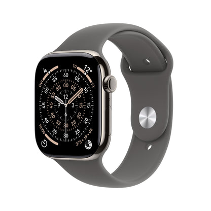 Apple Watch Series 11: 46mm Titanium GPS + Cellular – Natural Titanium Case with Stone Grey Sport Band - M/L (MFCX4AF/A)