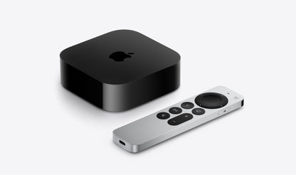 Apple TV 4K and Siri Remote, angled view