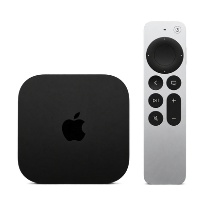 Apple TV 4K Wi-Fi + Ethernet 128GB with Siri Remote on a transparent background