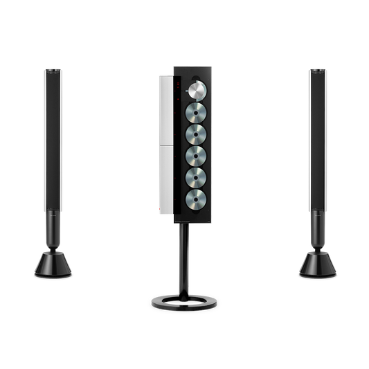 Beosystem 9000c recreated CD player with a pair of Beolab 28 speakers in Cosmic Black