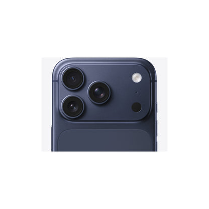 Apple iPhone 17 Pro in Deep Blue, close up of triple camera system