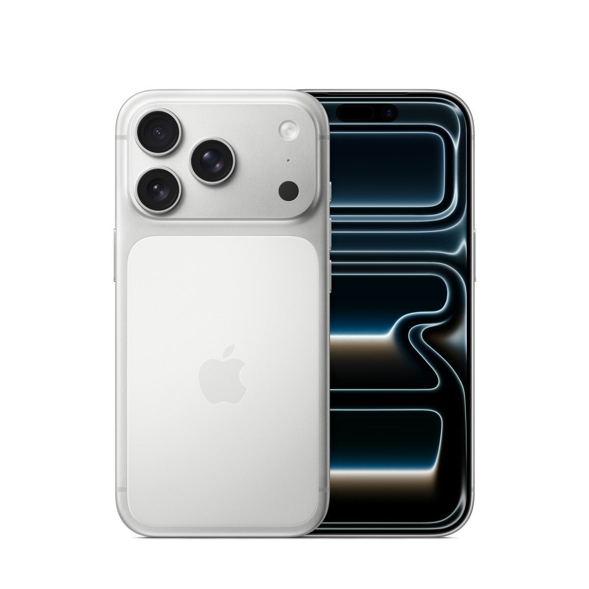 Apple iPhone 17 Pro in Silver, front and back view