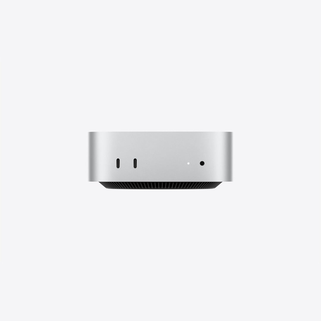 Apple Mac mini compact silver desktop computer, front angle